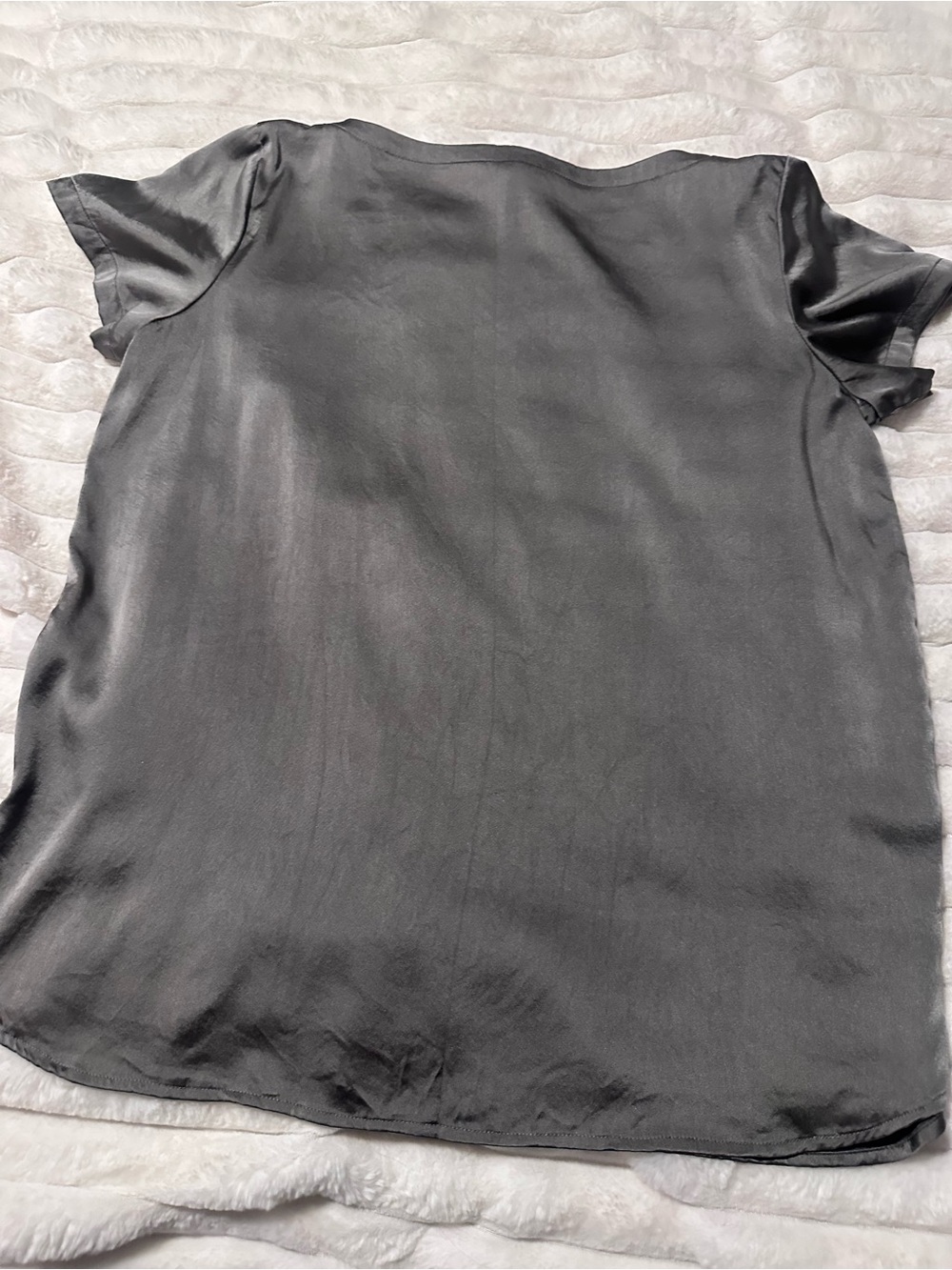EILEEN FISHER Silver Gray Short-Sleeve Silk Blend Top - Picture 3 of 5